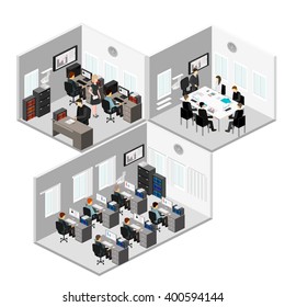 Flat 3d Isometric Abstract Office Floor Interior Departments Concept Vector.