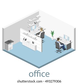 Flat 3d isometric abstract office floor interior departments concept. Set of isometric business people , info graphic vector design