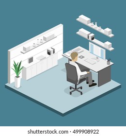 Flat 3d isometric abstract office floor interior departments concept. Set of isometric business people , info graphic vector design