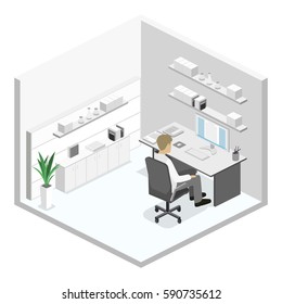 Flat 3d isometric abstract office floor interior departments concept. Set of isometric business people , info graphic vector design