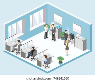 Flat 3d Isometric Abstract Office Floor Interior Departments Concept Vector.