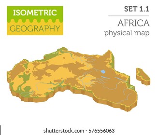 Flat 3d isometric Africa map constructor elements isolated on white. Build your own geography infographics collection. Vector illustration