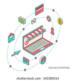 flat 3d isometric art modern design concept vector icons. Icons for mobile marketing and online shopping