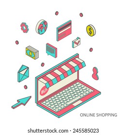 flat 3d isometric art modern design concept vector icons. Icons for mobile marketing and online shopping
