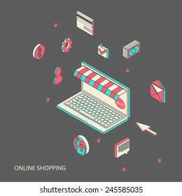 flat 3d isometric art modern design concept vector icons. Icons for mobile marketing and online shopping