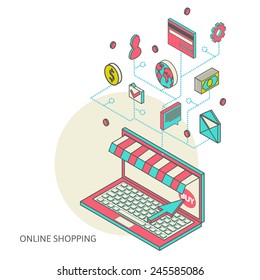 flat 3d isometric art modern design concept vector icons. Icons for mobile marketing and online shopping
