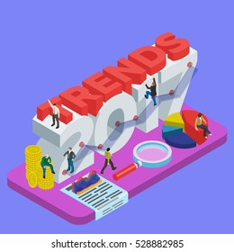 Flat 3d isometric banner. Infographic concept 2017 year. New trends in idea generation, time management. Inspiration concept template layout, diagram, step up. People at work. Vector illustration