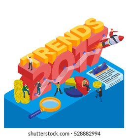 Flat 3d isometric banner. Infographic concept 2017 year of opportunities. Trends in the economy and finance, time management. Plans and expectations. Inspiration concept modern template layout.