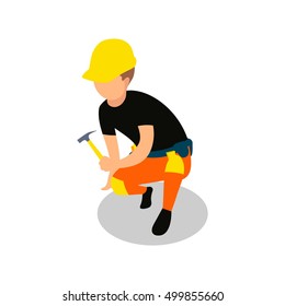 Flat 3d isometric builder construction worker icon