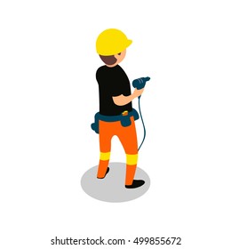 Flat 3d isometric builder construction worker icon