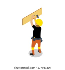 Flat 3d Isometric Builder Construction Worker Icon Set Concept Web Vector Illustration.