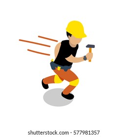 Flat 3d Isometric Builder Construction Worker Icon Set Concept Web Vector Illustration.
