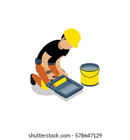Flat 3d Isometric Builder Construction Worker Icon Set Concept Web Vector Illustration.