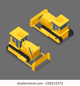 Flat 3d Isometric Bulldozer Icon