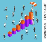 Flat 3d isometric business people competing to reach the top of the graph. Business competition concept.