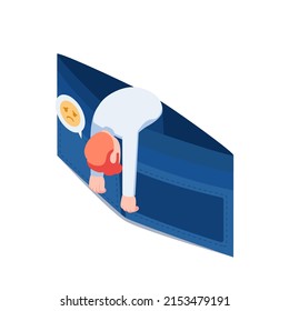 Flat 3d Isometric Businessman Fainting Inside Empty Wallet. Financial Crisis Concept.