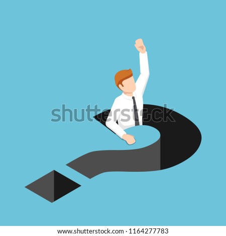 Flat 3d isometric businessman falling into question mark hole. Business trouble concept.