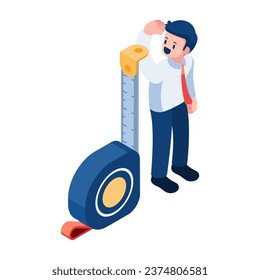 Flat 3d Isometric Businessman Measure Himself by Measuring Tape. Self Assessment Concept.