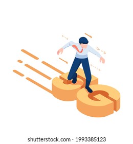 Flat 3d Isometric Businessman Surfing on 5g. 5G Network Internet Concept.