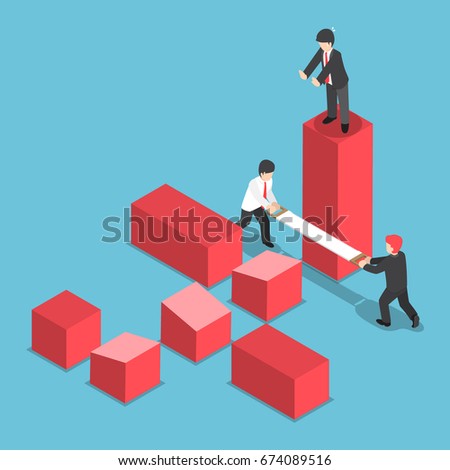 Flat 3d Isometric Businessman Trying to Destroy Business of His Rival, Eliminate Business Rival and Competition Concept