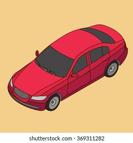 Flat 3d isometric car red  