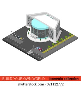 Flat 3d isometric cinema entertainment mall disco night club building block infographic concept. Build your own infographics world collection.