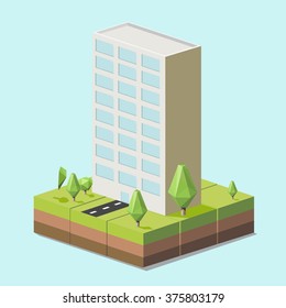 Flat 3d isometric, City, Building, Road, Tree.