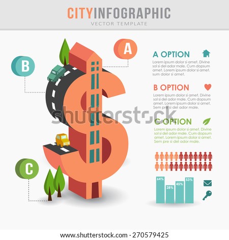 Flat 3D isometric city infrastructure infographics, costs concept, dollar shape, vector illustration Stock photo © 