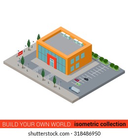 Flat 3d isometric city mall supermarket building block infographic concept. Build your own infographics world collection.