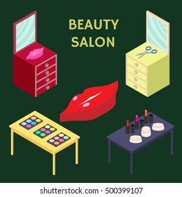 Flat 3d isometric creative Beauty salon. New business. Vector illustration.