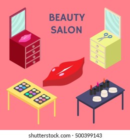 Flat 3d isometric creative Beauty salon. New business. Vector illustration.