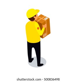 Flat 3d isometric delivery worker icon