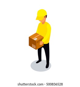 Flat 3d isometric delivery worker icon