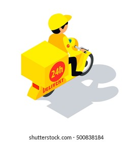 Flat 3d isometric delivery worker icon