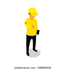 Flat 3d isometric delivery worker icon