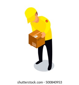 Flat 3d isometric delivery worker icon