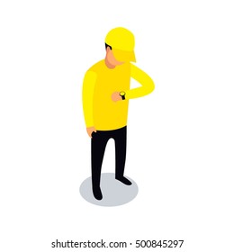 Flat 3d isometric delivery worker icon