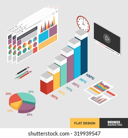 Flat 3d isometric design concept web marketing for data analysis