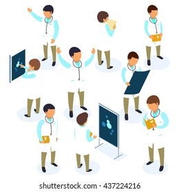 Flat 3d isometric doctor icon set concept web infographics vector illustration.