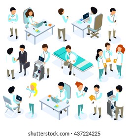 Flat 3d isometric doctor icon set concept web infographics vector illustration.