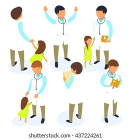 Flat 3d isometric doctor icon set concept web infographics vector illustration.