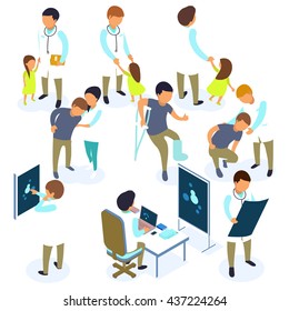 Flat 3d isometric doctor icon set concept web infographics vector illustration.