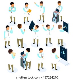 Flat 3d isometric doctor icon set concept web infographics vector illustration.