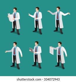 Flat 3d isometric doctor at work icon set concept web infographics vector illustration. Healthcare medicine professional conceptual. Creative people collection.