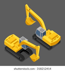 Flat 3d isometric Excavator icon