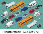 Flat 3d isometric high quality city transport car icon set. Urban public and freight vechicle. For infographics, design and game