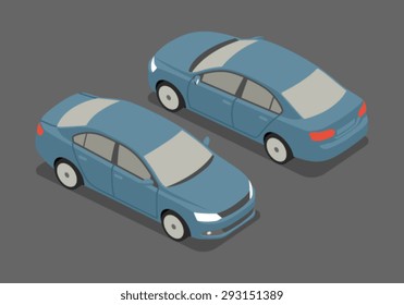 Flat 3d isometric high quality city transport icon. Sedan car.