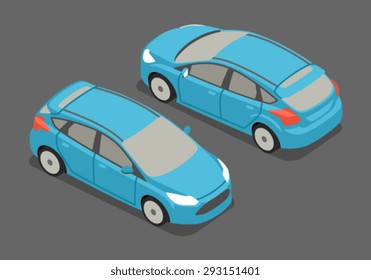 Flat 3d isometric high quality city transport icon. Hatchback car.