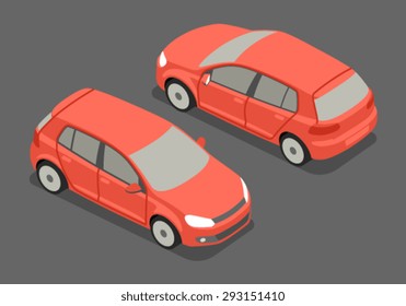 Flat 3d isometric high quality city transport icon. Hatchback car.