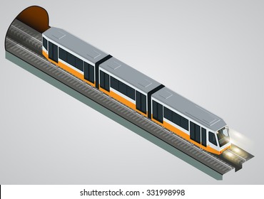 Flat 3d isometric high quality city transport icon set. Vector city Subway train collection. Vehicles designed to carry large numbers of passengers.